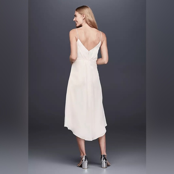 DB STUDIO Ruched Charmeuse Sheath Dress with Brooch Faux Wrap Skirt White Size 2 - Picture 13 of 14